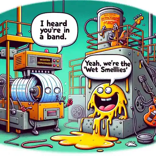 Depackaging machine cartoon joke.