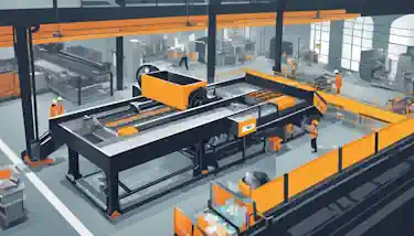 A person operates a depackaging machine in a modern recycling facility, separating and processing packaging materials.